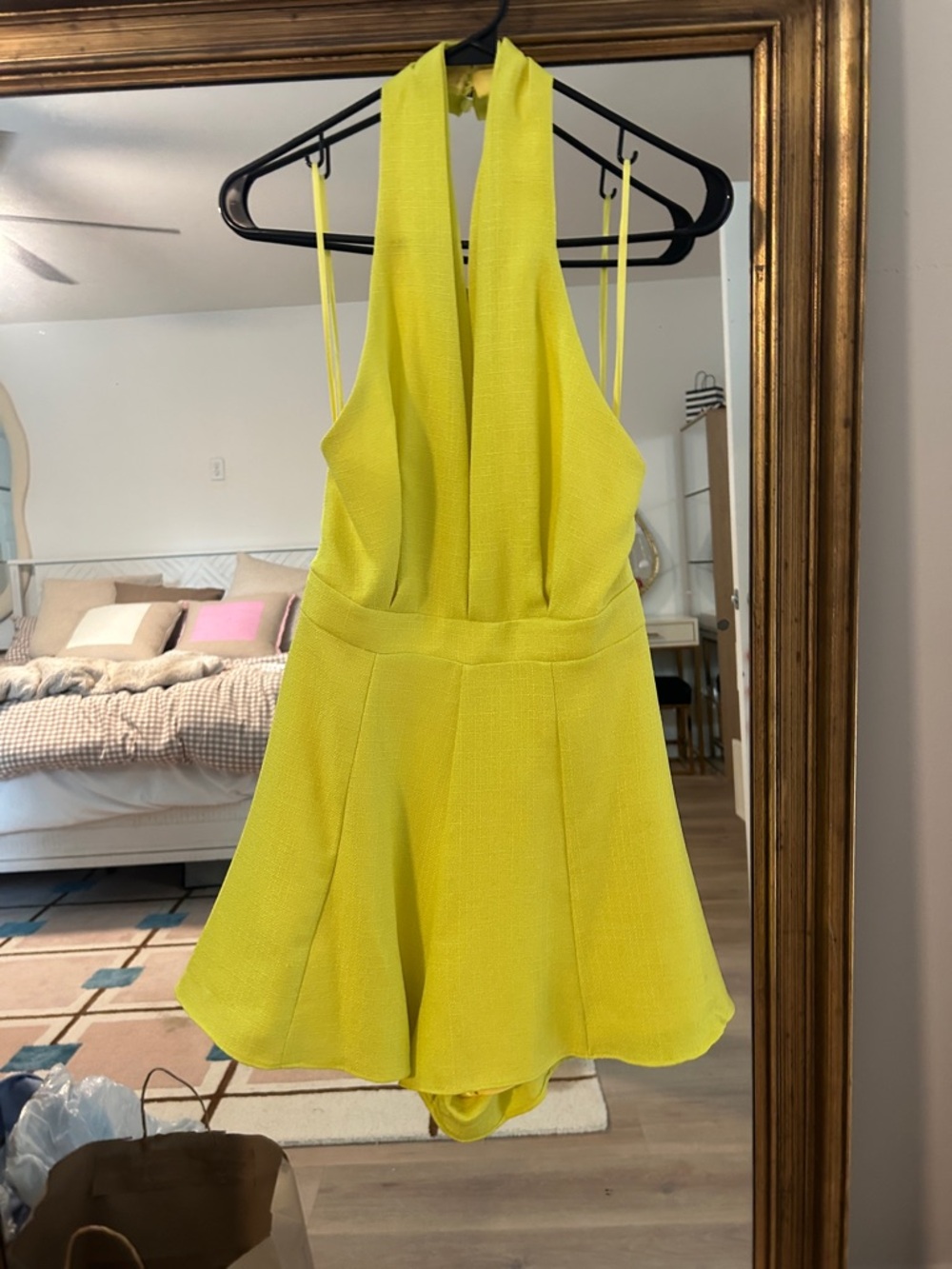 Yellow Halter Romper Deep V